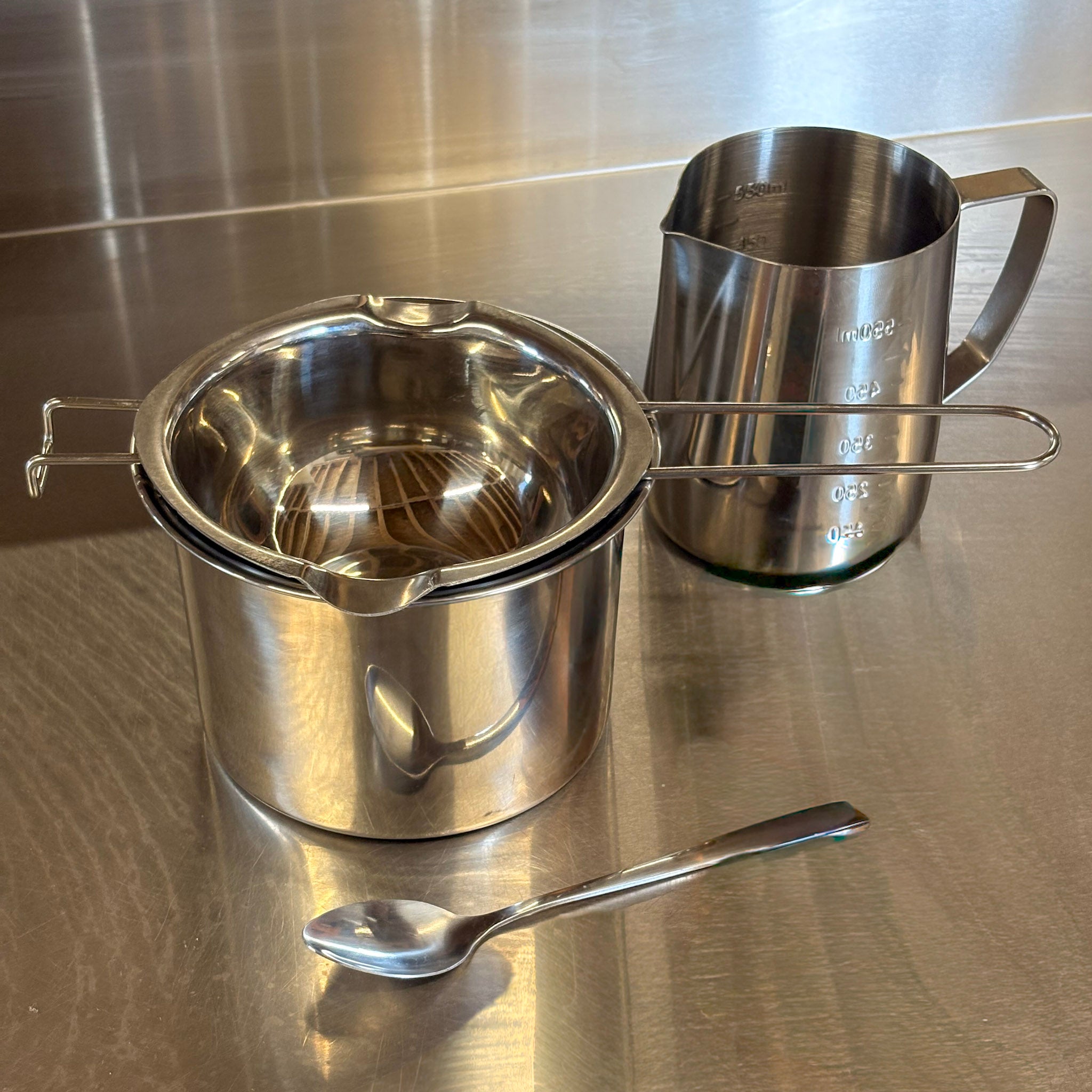 Set de fusion pour bougies - pichet verseur, creuset, pot de fusion et cuillère en acier inoxydable